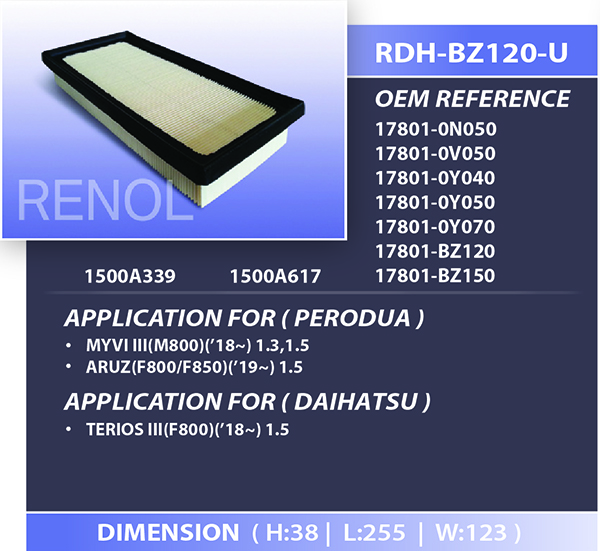 AIR DAIHATSU PERODUA=RDH-BZ120-U 17801-0N050 17801-0V050 