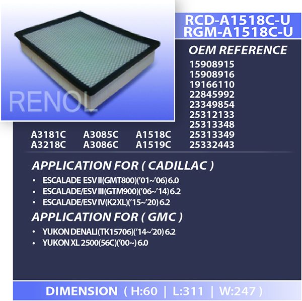 AIR CADILLAC GMC=RCD-A1518C-U RGM-A1518C-U 15908915 15908916 19166110 ...